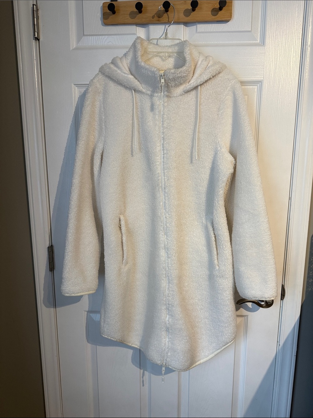 Plush Cream Hooded Teddy Jacket with Zip Closure